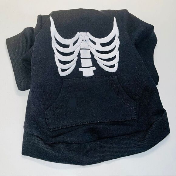 Forever 21 Skeleton Graphic Black Small Dog Hoodie Size M/L Skull Sweatshirt - Picture 7 of 11